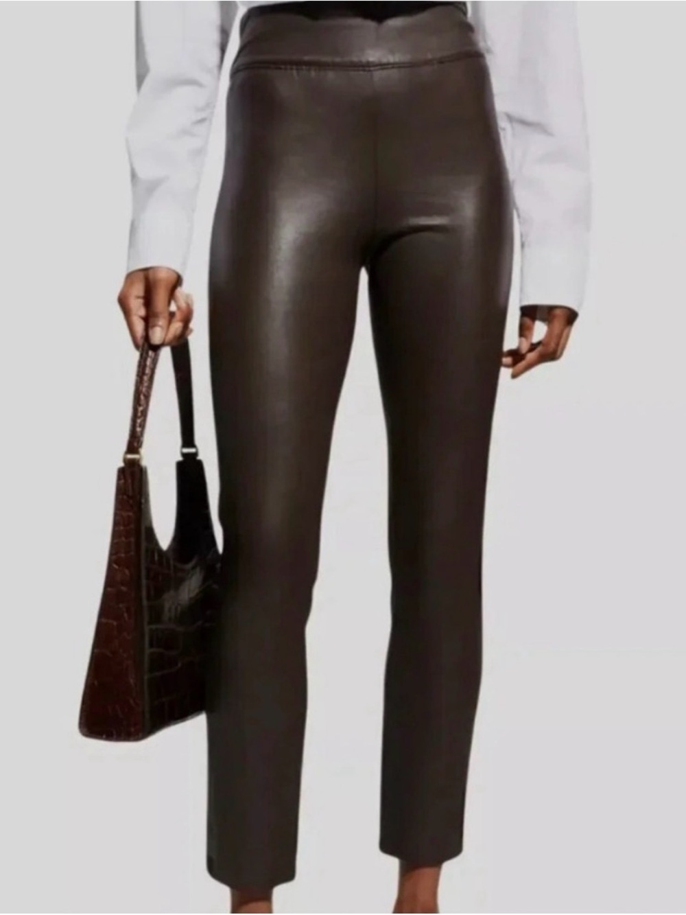 BROCHU WALKER • Juniper Brown Faux Leather Slim Crop Pants - Small